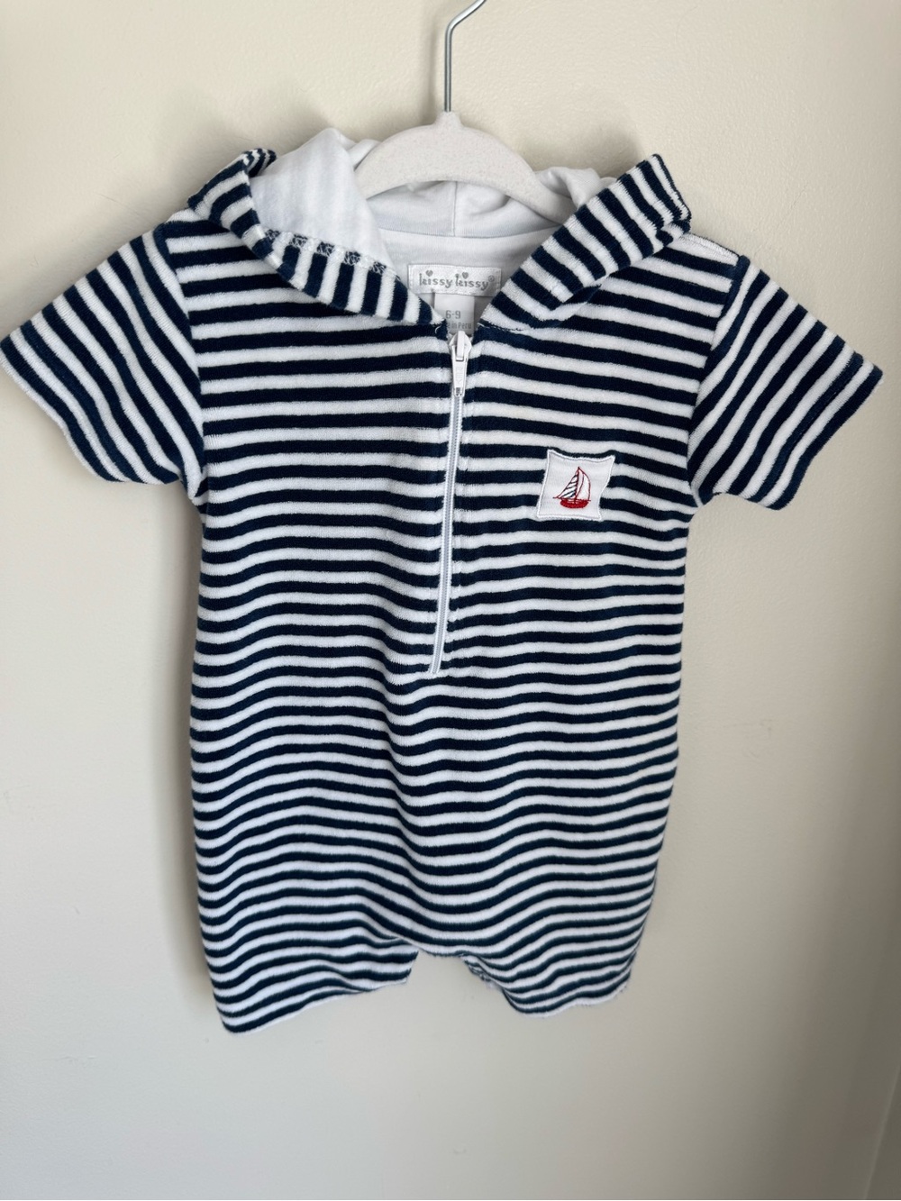 Kissy Kissy Navy Striped Nautical Terry Romper Size 6-9M